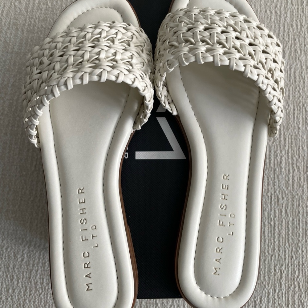 Marc Fisher Vickie Women's Ivory Woven Slide Sandals